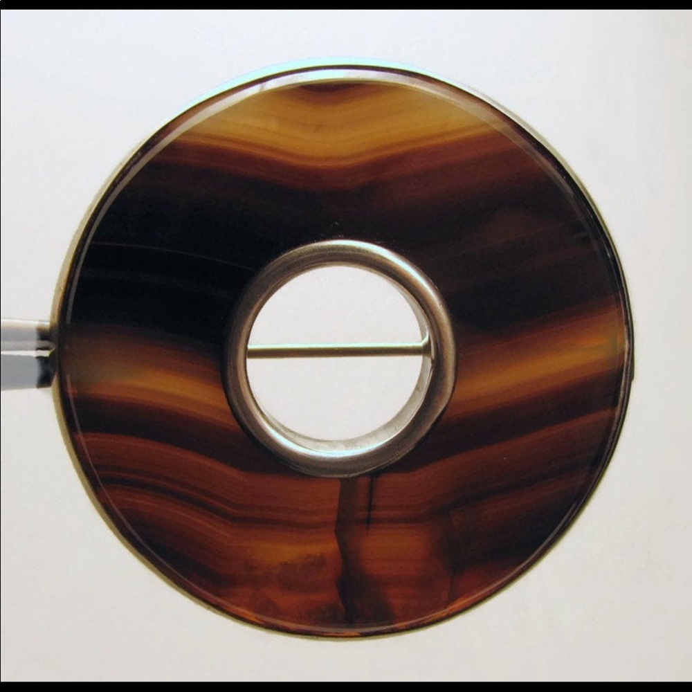HUGE sterling VICTORIAN agate circle pin